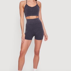 Acid Wash Seamless Ribbed High Waisted Bike Shorts
