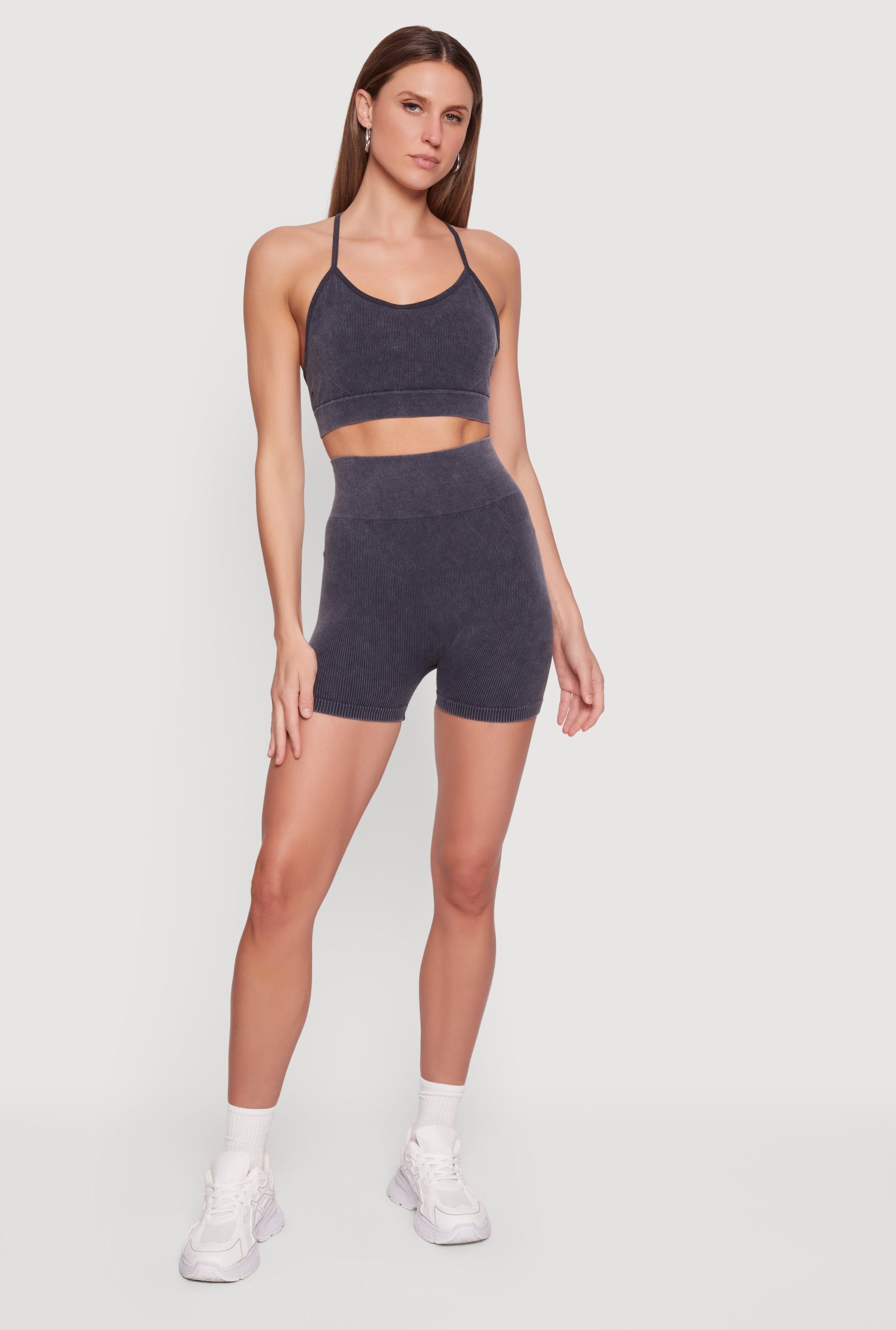 Acid Wash Seamless Ribbed High Waisted Bike Shorts