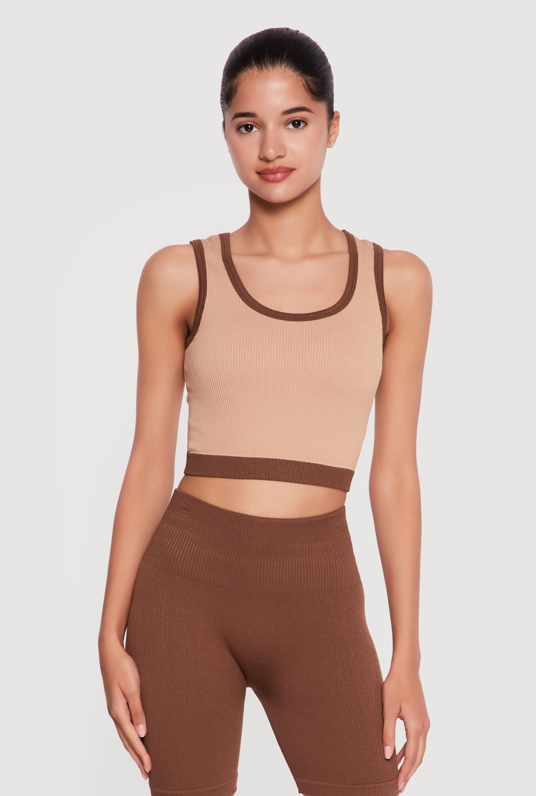 Contrast Trim Seamless Ribbed Cropped Tank Top
