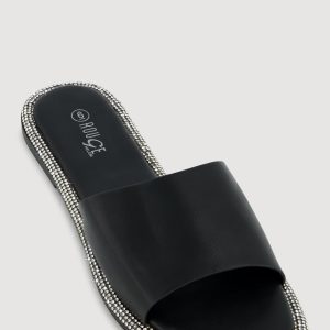 Rhinestone Trim Slide Open Toe Sandals