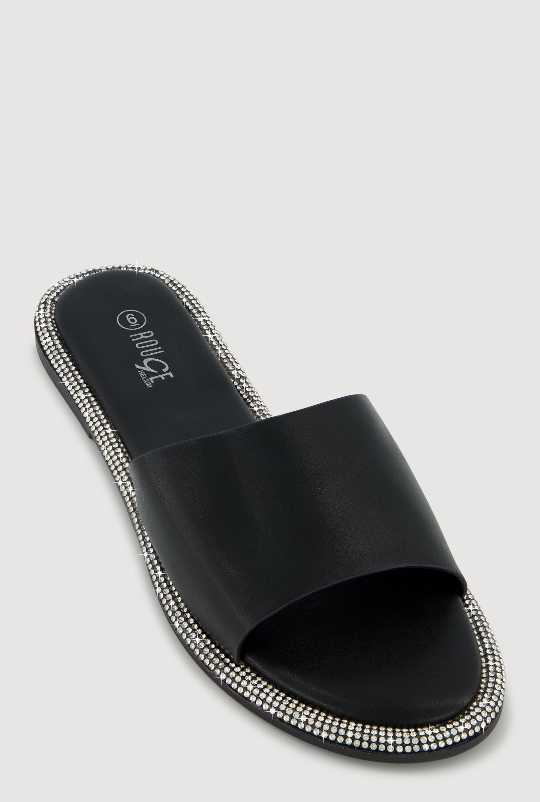 Rhinestone Trim Slide Open Toe Sandals