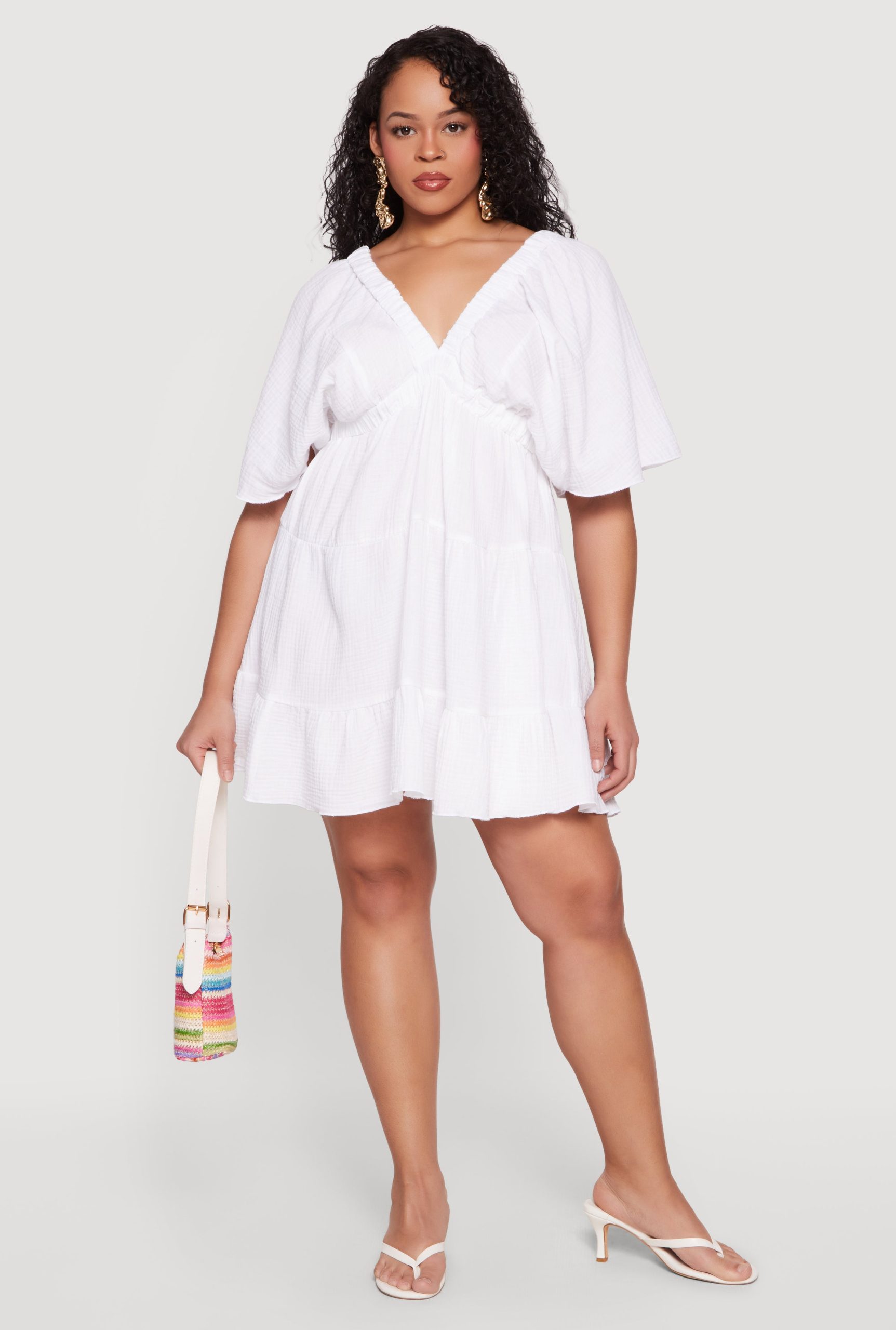 Plus Size Gauze Knit V Neck Tiered Sundress