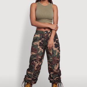 Drawstring Hem Baggy Camo Pants