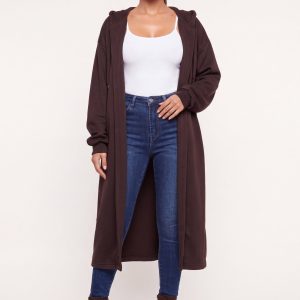 Hooded Open Front Long Jacket
