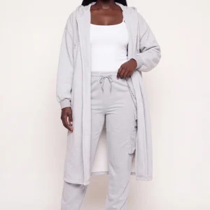 Plus Size Drop Shoulder Fleece Lined Hooded Duster - olive