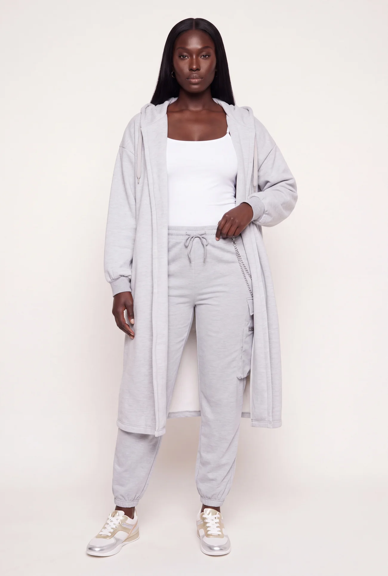 Plus Size Drop Shoulder Fleece Lined Hooded Duster – olive